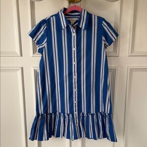 Crewcuts Girls size 10 Blue and White Striped Button-Front Dress
